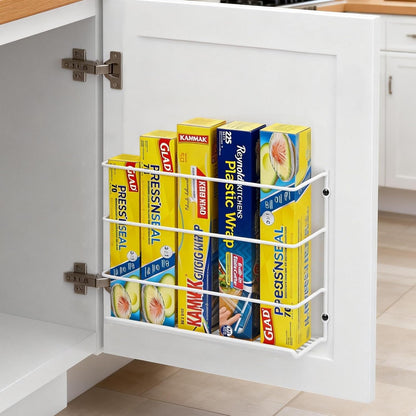 Premium 2-Pack Heavy Duty Kitchen Wrap Organizer, Extra Thick & Sturdy Metal Wire Rack for Cabinet Door, Holds Foil, Plastic Wrap, Wax Paper, Bags, Space Saving Under Sink or Pantry Storage Holder