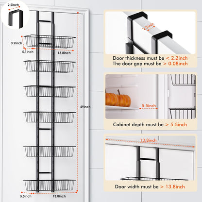 LUXEAR Over the Door Pantry Organizer, 8-Tier Adjustable Over the Door Hanging Spice Rack, No-Assembly Foldable Metal Over the Door Organizer for Kitchen, Home, Laundry Room, Bathroom