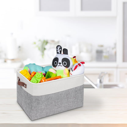 Univivi 4PC Small Fabric Storage Bins,15x6x5 inch Long Narrow Storage Baskets with PU Handles for Closet,Cabinet,Countertop Organizing Small Items (Gray,15x6x5 inch)