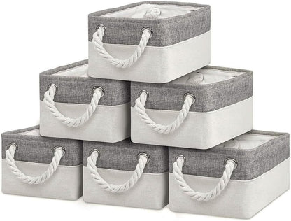 Fabric Storage Bins 12x8x5 inch [6-Pack] with Rope Handles - Decorative Baskets for Organizing