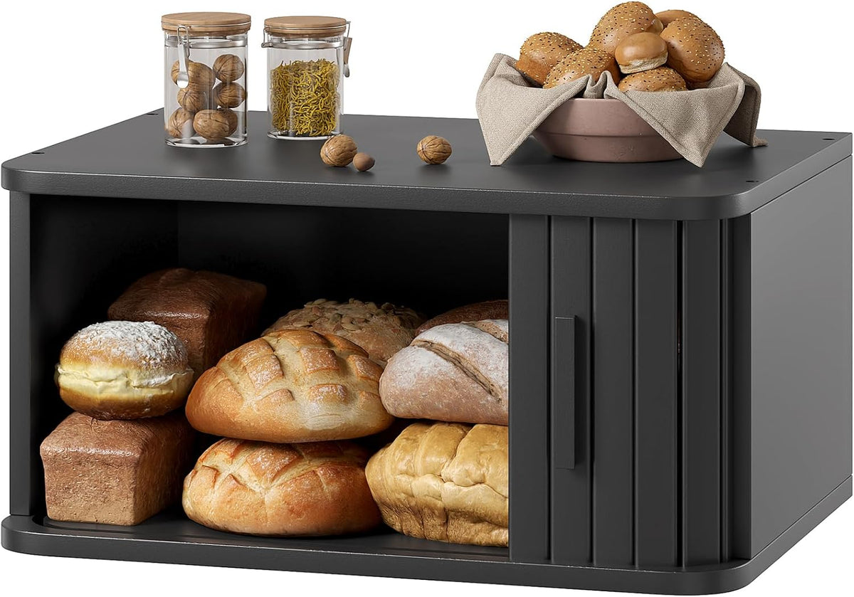 WOWLIVE Bread Box for Kitchen Countertop, Large Roll Top Bread Boxes with Sliding Door, Airtight Bread Storage Container for Loaves, Pastries & Bagels, Bamboo Counter Organizer (Natural, Medium)