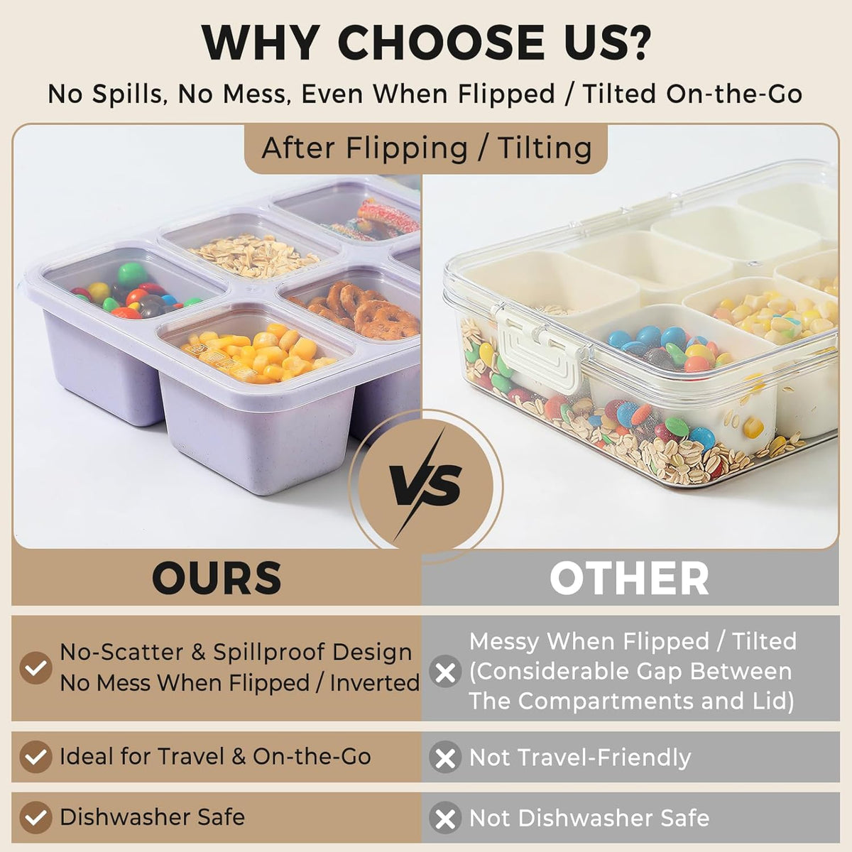 2 Pack Snackle Box Container with Lids, Dishwasher Safe 8 Compartment Divided Snack Serving Tray Platterbox, Protable No-Scatter Snacklebox Snack Container for Adult, Kids, Family, Travel, Party, Work