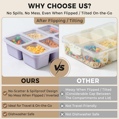 2 Pack Snackle Box Container with Lids, Dishwasher Safe 8 Compartment Divided Snack Serving Tray Platterbox, Protable No-Scatter Snacklebox Snack Container for Adult, Kids, Family, Travel, Party, Work