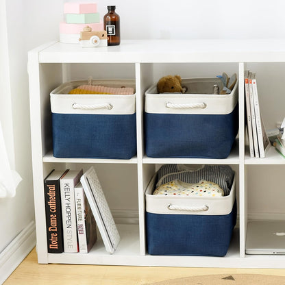 Fabric Storage Bins 12x8x5 inch [6-Pack] with Rope Handles - Decorative Baskets for Organizing