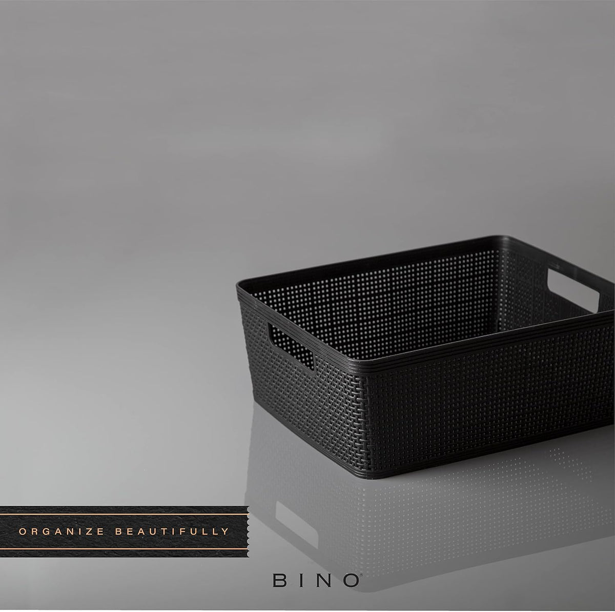 BINO | Woven Plastic Basket | Small (Natural), 5-Pack | THE JUTE COLLECTION | Home Organization, Space - Saving Storage, Stylish Design | Jute Basket | Plastic Storage Basket