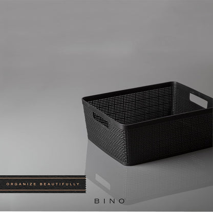 BINO | Woven Plastic Basket | Small (Natural), 5-Pack | THE JUTE COLLECTION | Home Organization, Space - Saving Storage, Stylish Design | Jute Basket | Plastic Storage Basket