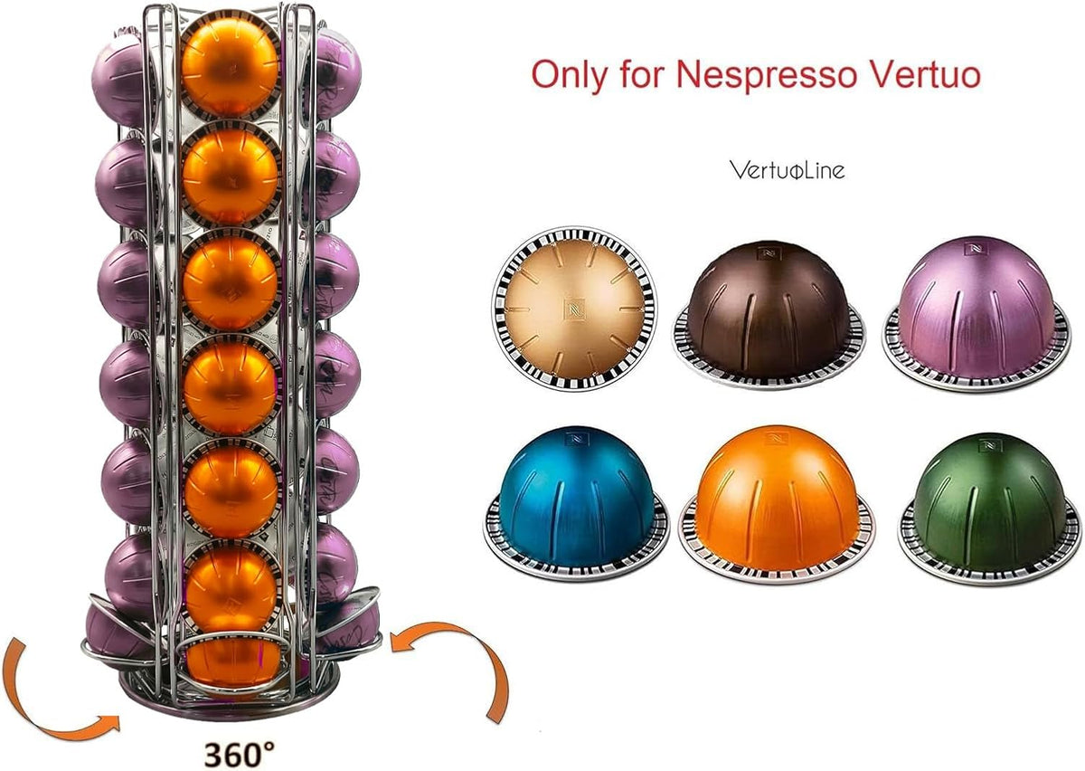 Miuly Coffee Capsule Holder For Nespresso Vertuoline, Coffee Capsule Stands Rotating Pod Rack holds 28 Nespresso Vertuo Pods, Black