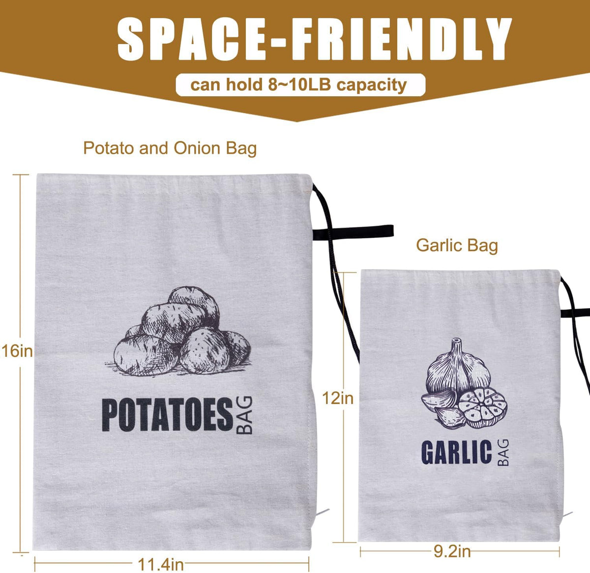 TOGETRUE Potato Onion Storage Bag, Fabric Onion and Potatoes Storage Bag, Washable Garlic Potatoes Onions Keeper with Drawstring for Pantry, 2 Pack (Potato Onion Bag)