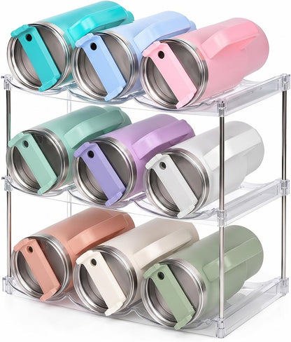 Stackable Water Bottle Organizer for Stanley 40 oz Tumbler, Large Compartment Water Bottle Holder for Cabinet, Clear Tumbler Organizer for Kitchen Countertop Pantry, 3 Pack