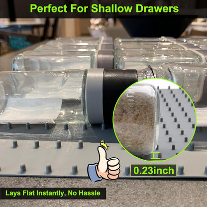 Gosmol Spice Drawer Organizer insert, Adjustable & Non-Slip Silicone Spice Drawer Liner, in Drawer Spice Organizer for Seasoning Jars and Spices Bottles -Grey