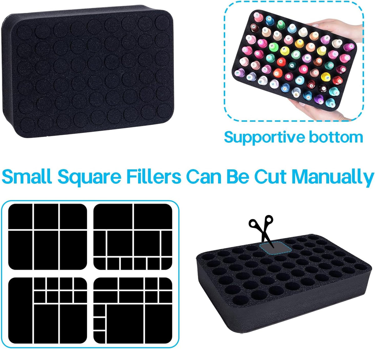 2 Pack Nail Polish Organizer Holder Foam Pad with Slots for Storage 60 Bottles (15ml/0.5fl.oz) Nail Polish or Essential Oil Tray for Drawers Black
