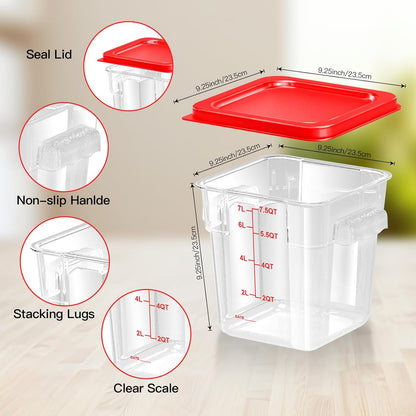 4 pcs 4qt Food Storage Containers with Lid, Square Clear Commercial Food Storage Containers with Handle and Scale for Food Storage in Home Kitchen & Dining (Green)