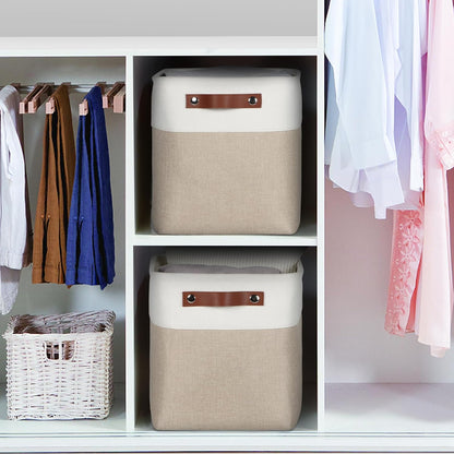 Univivi 4PC Small Fabric Storage Bins,15x6x5 inch Long Narrow Storage Baskets with PU Handles for Closet,Cabinet,Countertop Organizing Small Items (Gray,15x6x5 inch)