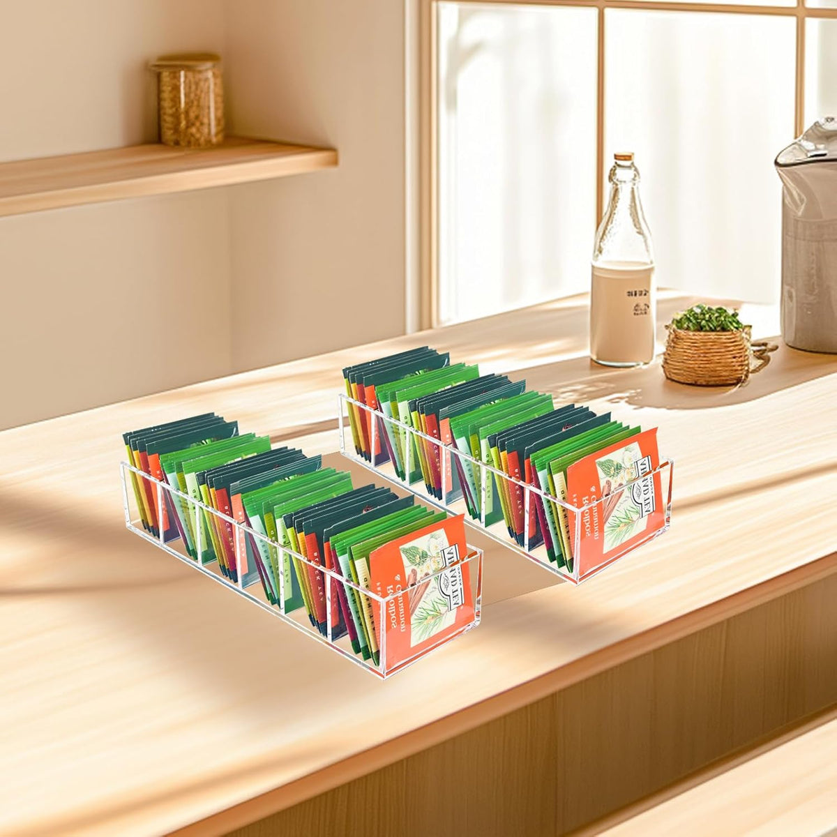 Tea Bag Organizer, Clear Tea Bag Holder with 6 Slot, Tea Packet Storage for Countertop, Drawer, Kitchen, Pantry, Cabinet