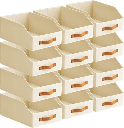 Homsorout Fabric Storage Bins for Organizing - Large Trapezoid Collapsible Storage Bins with Front Handle, Closet Organizers and Storage for Bedroom, Home Shelves, Small Spaces, Beige
