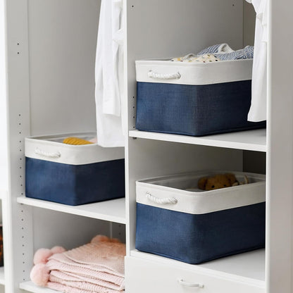 Fabric Storage Bins 12x8x5 inch [6-Pack] with Rope Handles - Decorative Baskets for Organizing