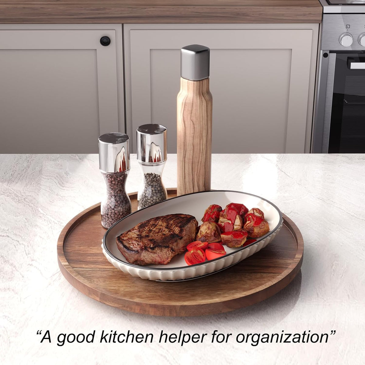 VERTORGAN Lazy Susan Organizer for Kitchen,Acacia Wood Turntable for Cabinet, Pantry, Table, Countertop, Vanity, Spice Rack（Small）