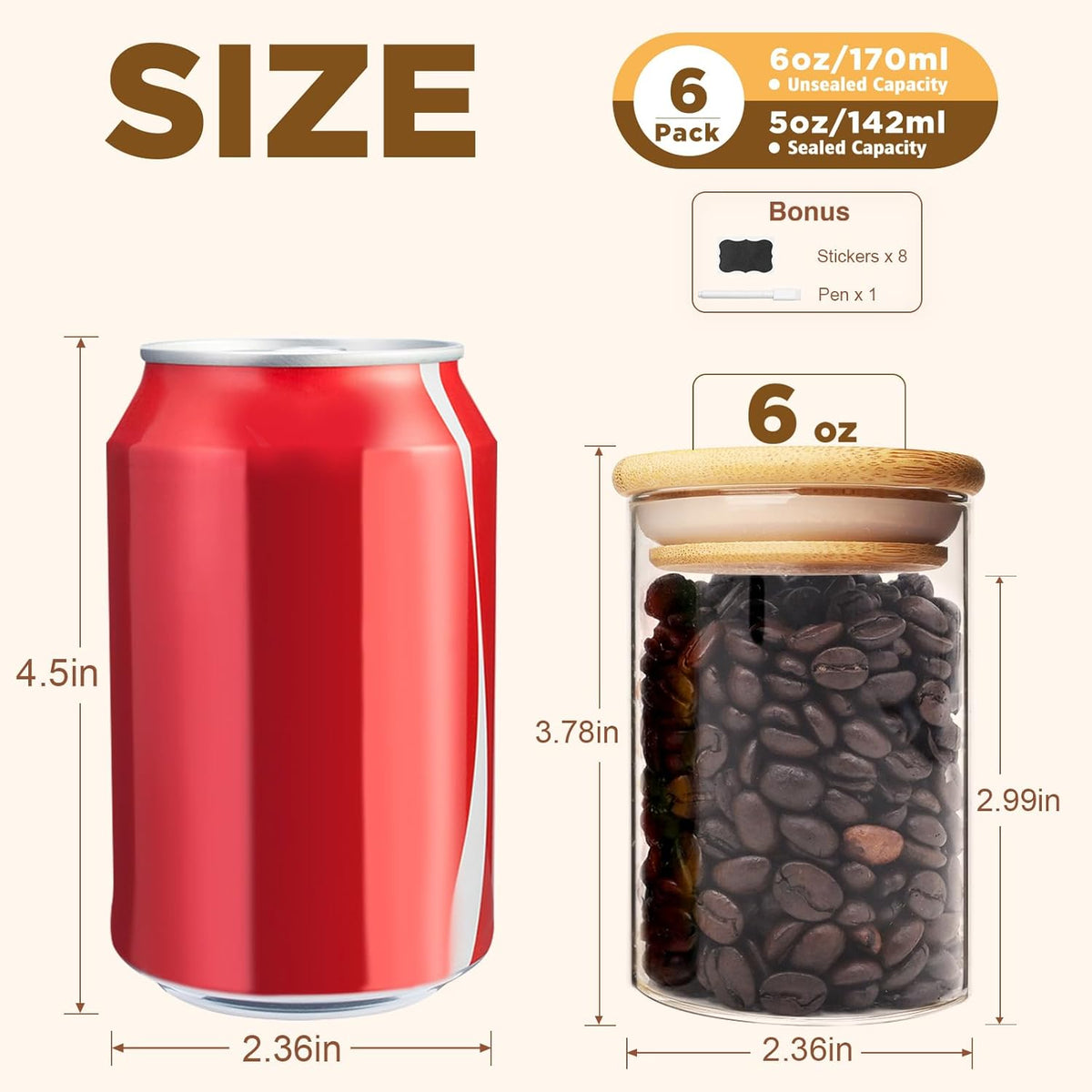 SHOWIN Glass Food Storage Jars Square 37oz, 4 Pack Glass Jars With Bamboo Lids, Kitchen Storage Containers For Spice, Candy, Cookie, Storage For Pantry Organizers