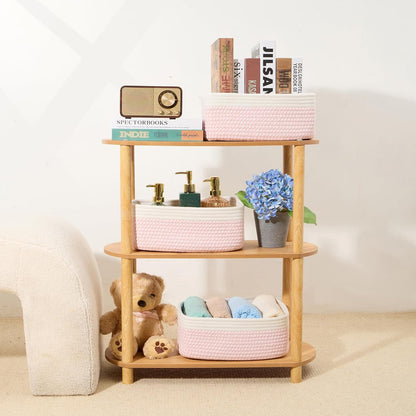 MiniArk Small Storage Baskets for Organizing | Closet Organizer Bins | Shelf Toy Basket | Woven Rope Baskets | Cube Decorative Box | Shallow Basket | L11.5xW7.5xH4.7| Brown