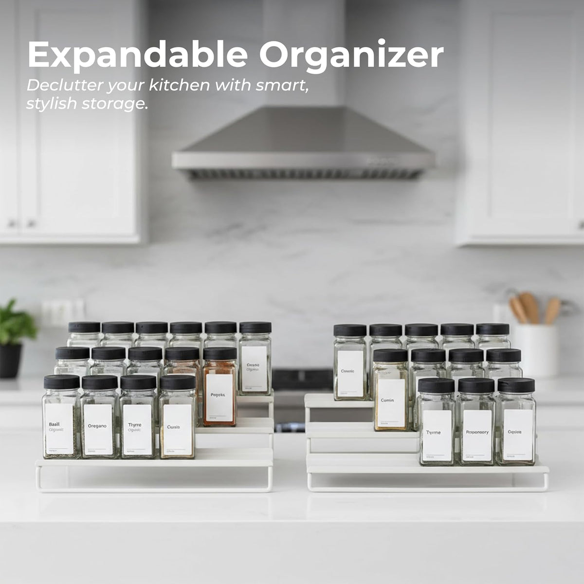 LIBKEN Tiered Spice Rack Organizer – Warm Gray Metal Countertop & Cabinet Spice Stand, Strong & Sturdy 3-Tier Shelf for Kitchen, Pantry, Seasoning Bottles – Minimal Scandinavian Design