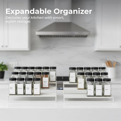 LIBKEN Tiered Spice Rack Organizer – Warm Gray Metal Countertop & Cabinet Spice Stand, Strong & Sturdy 3-Tier Shelf for Kitchen, Pantry, Seasoning Bottles – Minimal Scandinavian Design
