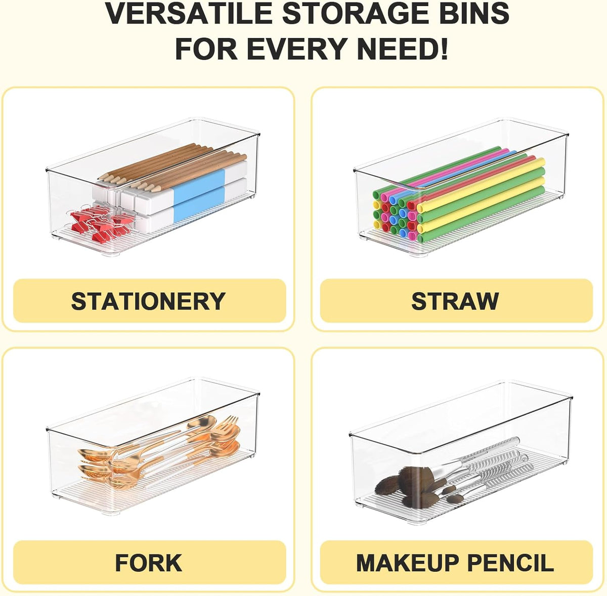 Clear Plastic Storage Bins-6 Pack Large Pantry Organizers and Storage Containers for Kitchen, Bathroom, Under-Sink, Office, Closet, Garage, Freezer and Snack
