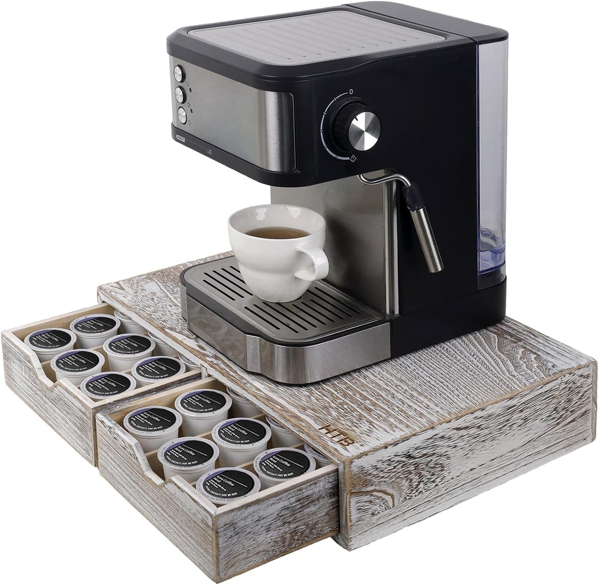HTB K Cup Holder Compatible with K Cups,Coffee Pod Holder Holds Up 30 Cups,K Cup Organizer Storage Drawer (Wood-b)