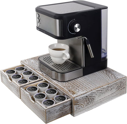 HTB K Cup Holder Compatible with K Cups,Coffee Pod Holder Holds Up 30 Cups,K Cup Organizer Storage Drawer (Wood-b)