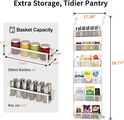 Over the Door Pantry Organizer, 6-Tier Pantry Door Organization and Storage, Over the Door Spice Rack, Home & Kitchen Storage Shelves for Cabinet, Black