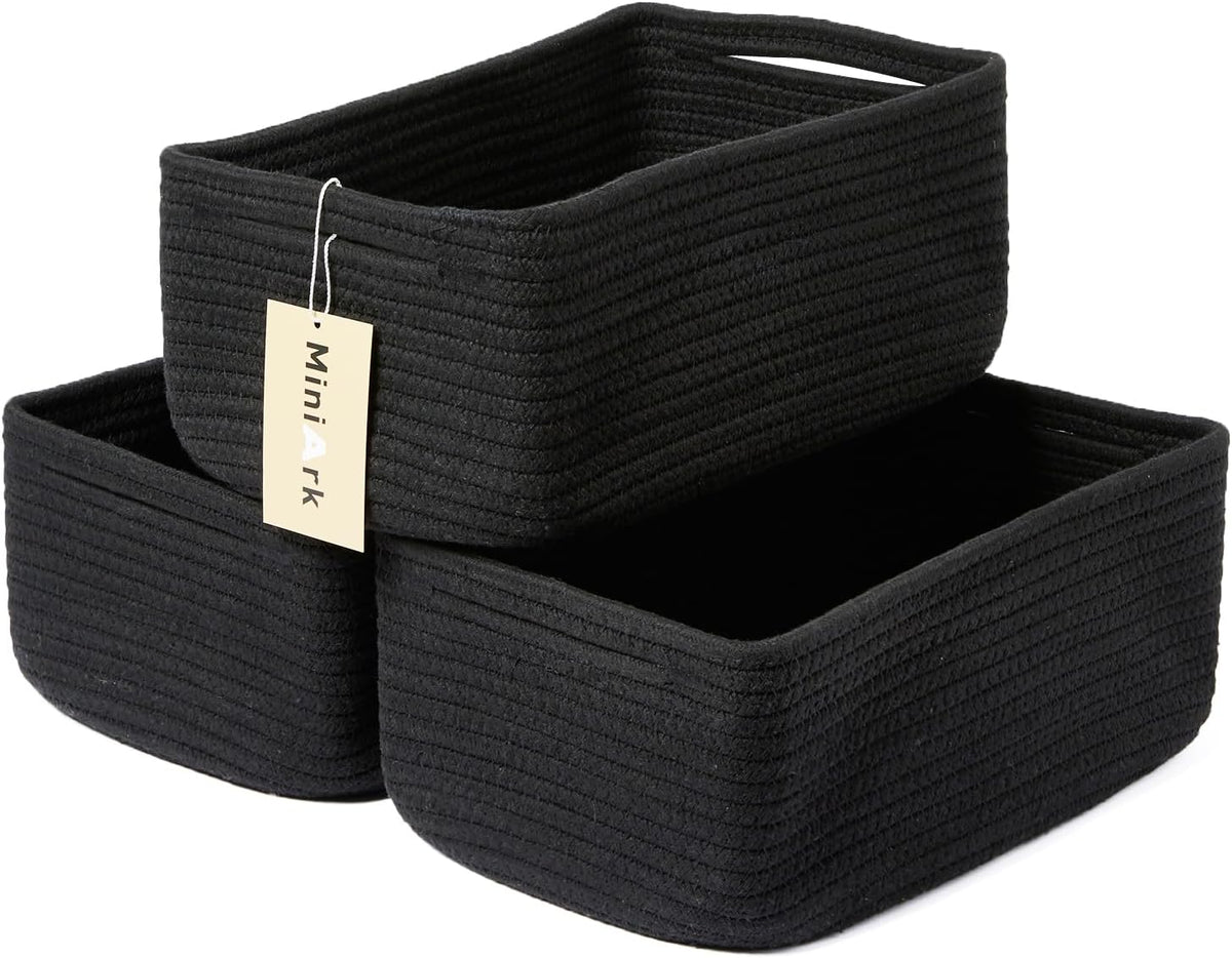 MiniArk Small Storage Baskets for Organizing | Closet Organizer Bins | Shelf Toy Basket | Woven Rope Baskets | Cube Decorative Box | Shallow Basket | L11.5xW7.5xH4.7| Brown