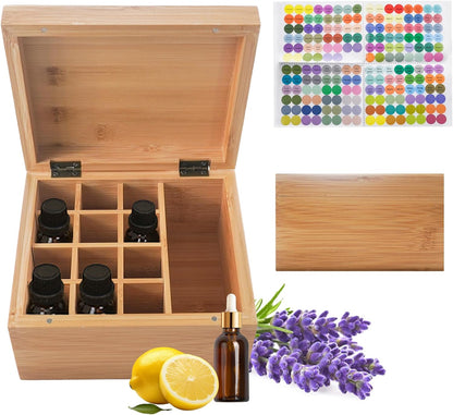 Pure Vie Essential Oil Bamboo Storage Box Travel Display Presentation, Holds 26 Bottles for 5, 10, 15ml - Aromatherapy Organizer Nail Polish Fragrance Container - Keep Your Oils Safe & Space Saver