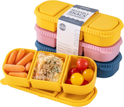 Silicone Reusable Snack Containers with Lids - 8 oz Double Compartment Snackle Box for Kids & Adults, BPA-Free & Leakproof, Small for Dressing, Snacks, School, Office, Picnic