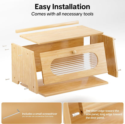 Bread Box,Extra Large 2-Tier Bamboo Bread Box for Kitchen Countertop,Bread Storage Container with Magnetic Acrylic Door for Homemade Bread,Under Cabinet,Pantry Organizer(Natural)