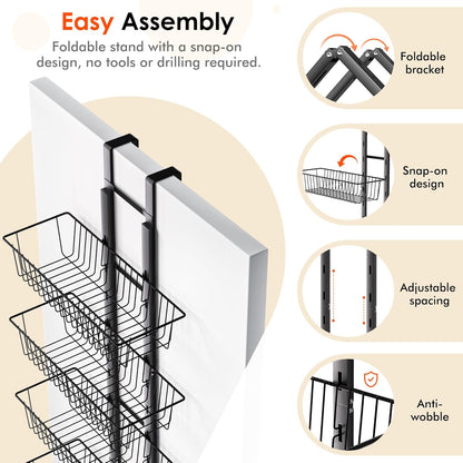 LUXEAR Over the Door Pantry Organizer, 8-Tier Adjustable Over the Door Hanging Spice Rack, No-Assembly Foldable Metal Over the Door Organizer for Kitchen, Home, Laundry Room, Bathroom