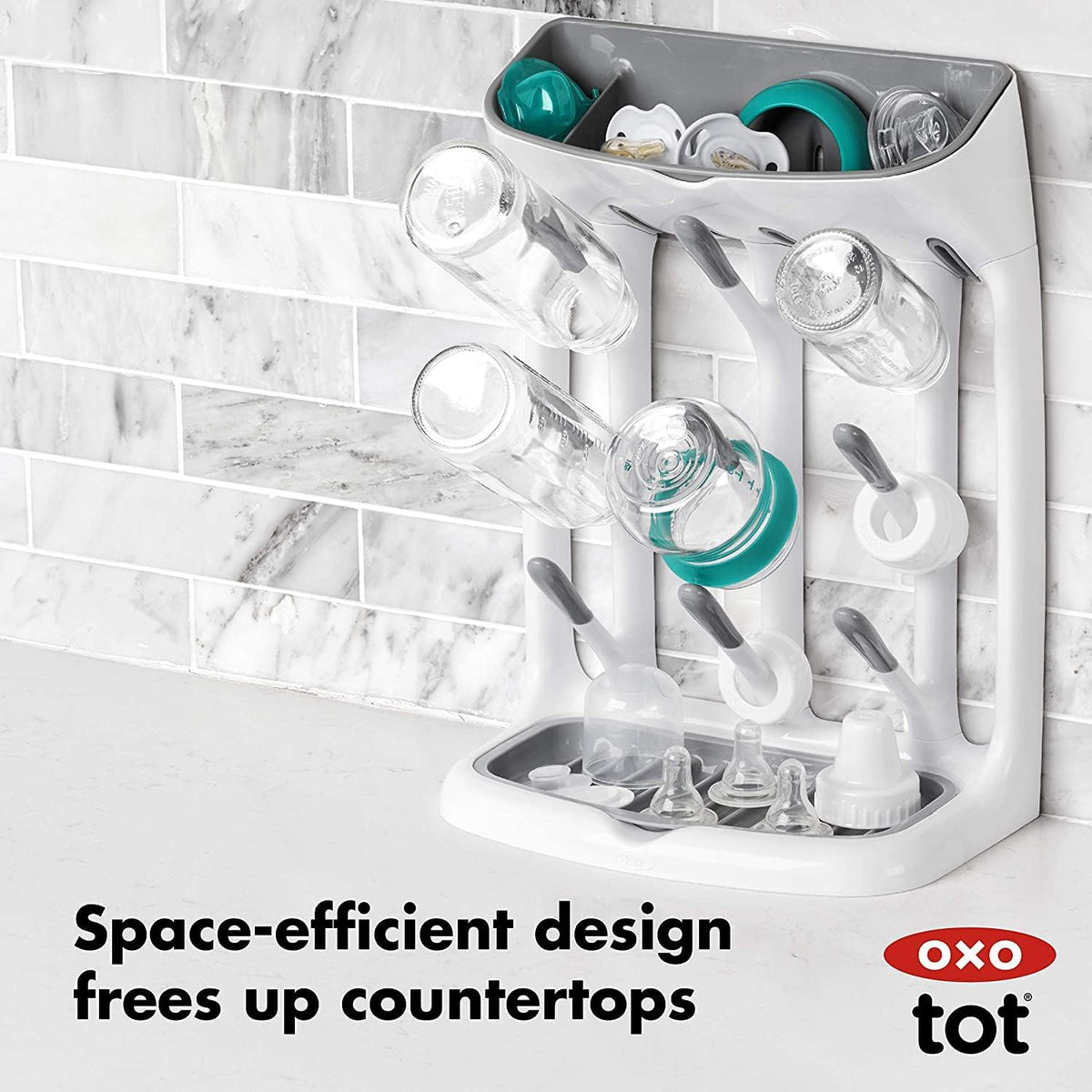 OXO Tot Expandable Drying Rack – Space-Saving Drying Rack | Newborn and Baby Essentials | Breastfeeding Essentials | Dry Baby Bottles | Save Space in Kitchen