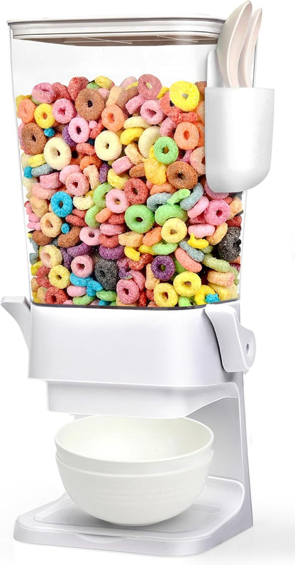 Cereal Dispenser Countertop With Bowls and Spoons Cereal Containers Storage for Pantry Snack Organizer Dry Food Storage Container with Lid for Kitchen Organization Oatmeal Nut Granola（1pcs White）