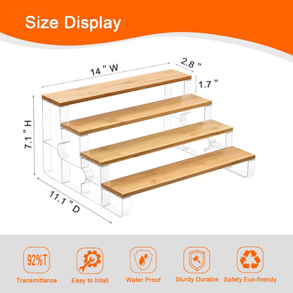 junyuan Spice Rack Organizer for Cabinet,3 Tier Spice Organization for Kitchen,Bathroom Organizers and Storage,Seasoning Countertop Shelf,Bamboo Display Shelves Racks,Clear 11.2"
