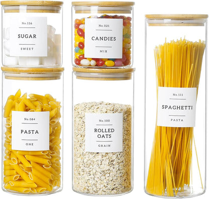 HHMJSM Large Glass Storage Jars With Airtight Bamboo Lid - 100 Fl Oz Thicken Kitchen Glass Food Storage Canister With 42 Pantry Labels - Big Clear Flour And Sugar Containers Farmhouse