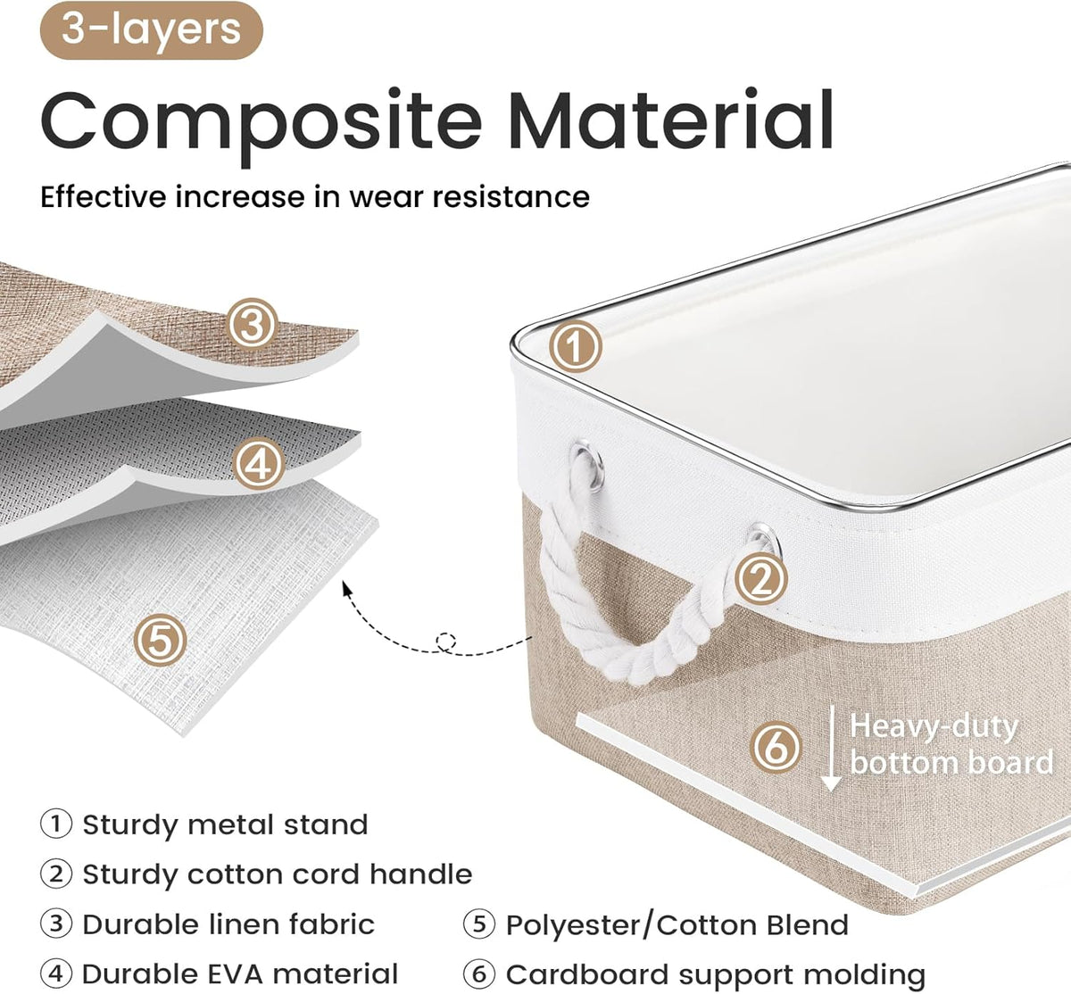 Large Storage Baskets- 15.7x11.8x8.26 inch Storage Bins for Shelves and Closet Organizing, Foldable Fabric Bin for Home Organization Clothes and Laundry (3-Pack, White&Khaki)