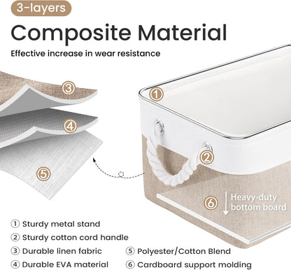 Large Storage Baskets- 15.7x11.8x8.26 inch Storage Bins for Shelves and Closet Organizing, Foldable Fabric Bin for Home Organization Clothes and Laundry (3-Pack, White&Khaki)