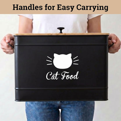 Cat Food Storage Container with Scoop - 15 lb (50 Cup) Capacity Metal Cat Food Container with Airtight Bamboo Lid & Metal Scoop - Airtight Pet Food Storage Containers - 15 lb Treats & Kibble Container