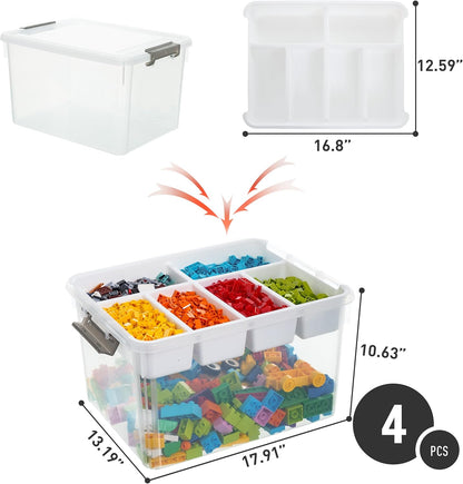 Citylife 17 QT Plastic Storage Box with Removable Tray Craft Organizers and Storage Clear Storage Container for Organizing Bead, Tool, Sewing, Playdoh