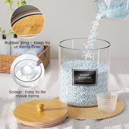 HomePekite Laundry Pods Storage Container, Clear Laundry Room Organization and Storage,Detergent Powder Container,with Wooden Lids & Labels, 3+