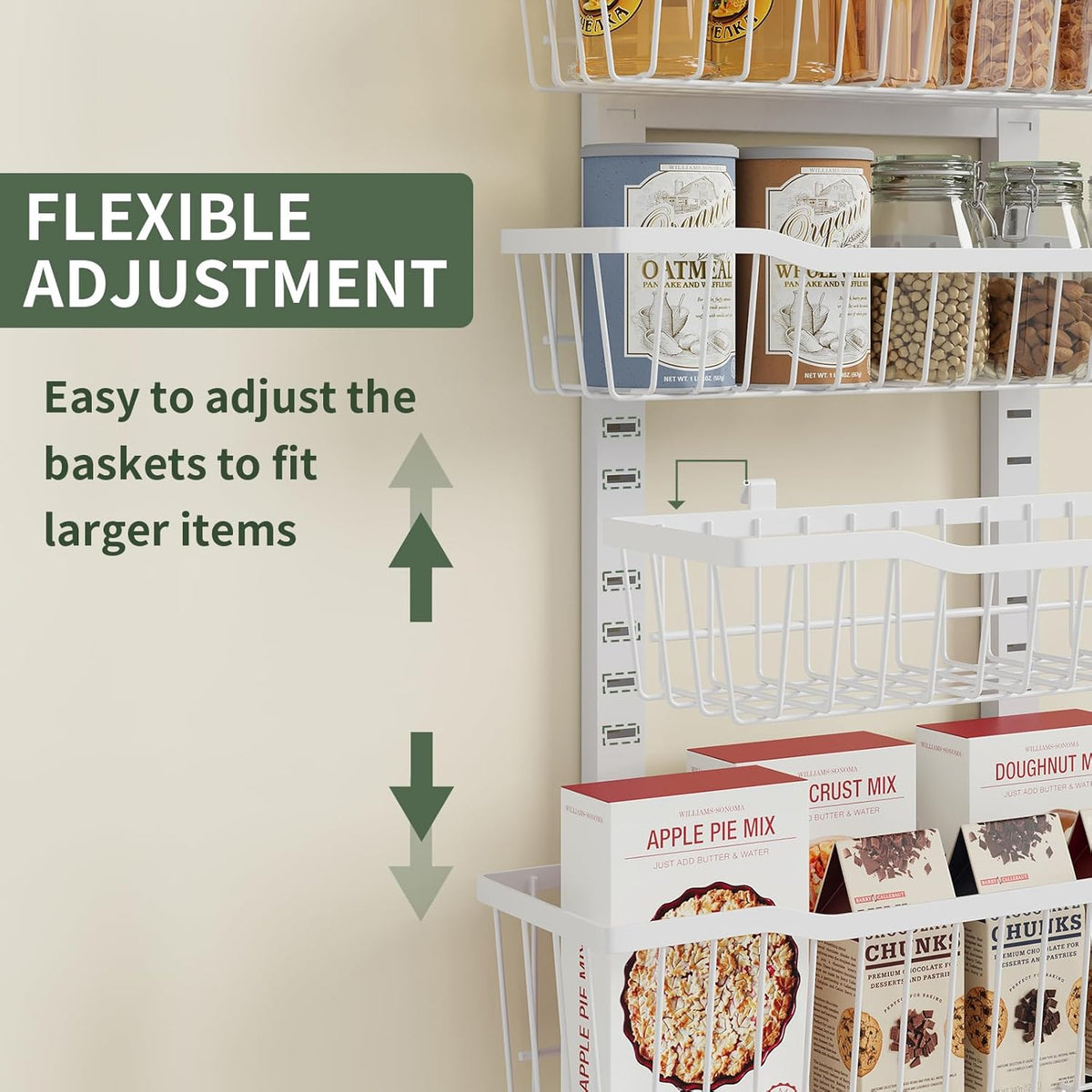Eastherry Over The Door Organizer，8-Tier Over The Door Pantry Organizer with Adjustable Baskets，Metal Hanging Pantry Organizers and Storage for Kitchen, Back of Door Seasoning Rack (Black)