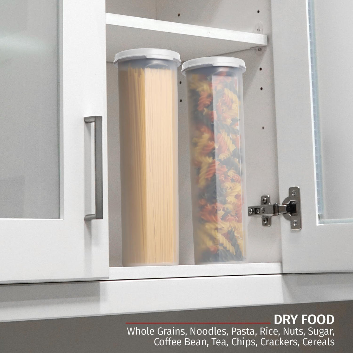 Tall Clear Spaghetti Pasta Container Storage With Lid.Multi-Purpose Kitchen Pantry Organization And Food Storage For Noodles Beans Straws - Airtight Leakproof Spaghetti Keeper BPA Free 37 oz.