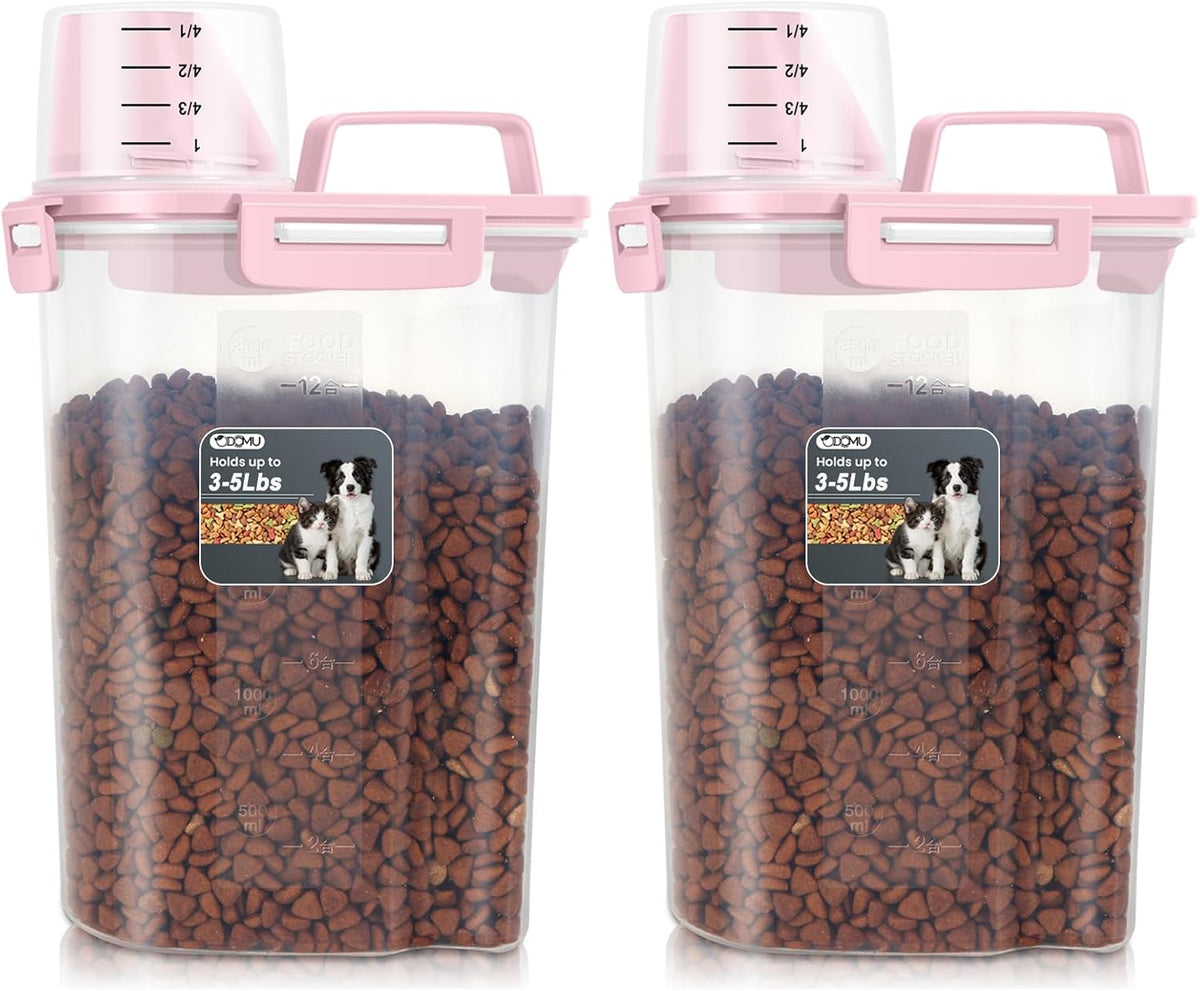 Dog Cat Food Storage Container 3-5lb, Pet Food Container Airtight with Large Spout & Cup, BPA-Free Plastic Food Dispenser for Pet Food, Bird Seed, Rice, Flour (Pink (3L-1pack))