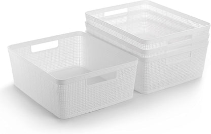 BINO | Woven Plastic Basket | Small (Natural), 5-Pack | THE JUTE COLLECTION | Home Organization, Space - Saving Storage, Stylish Design | Jute Basket | Plastic Storage Basket