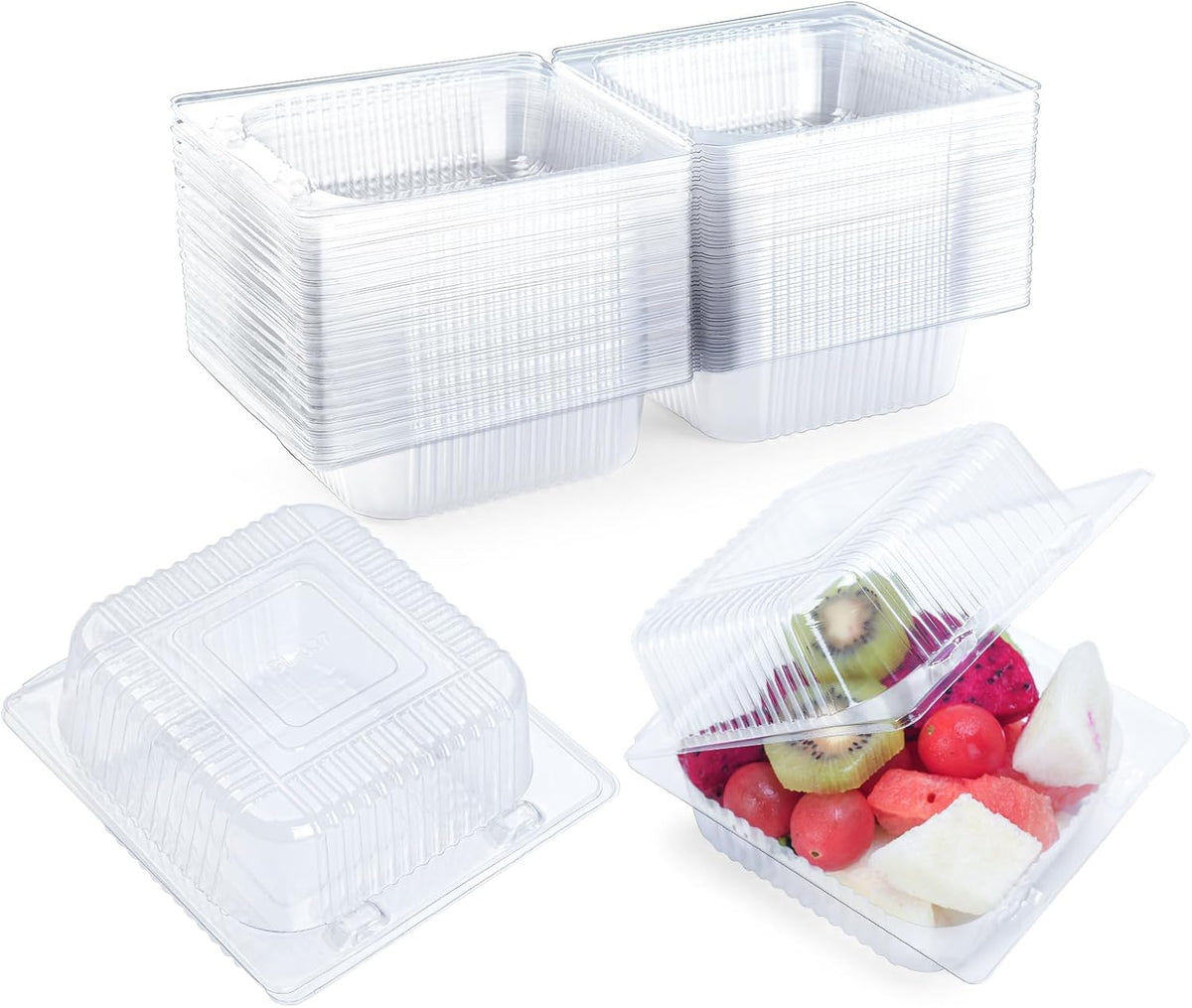 Evnlo 100 Count Clear Plastic Containers with Lids for Food, Thickened Disposable Sandwich Containers Clamshell Boxes for Cake Slice, Dessert, Hamburger, Salad, Pastry, Fruits, Takeout Tray