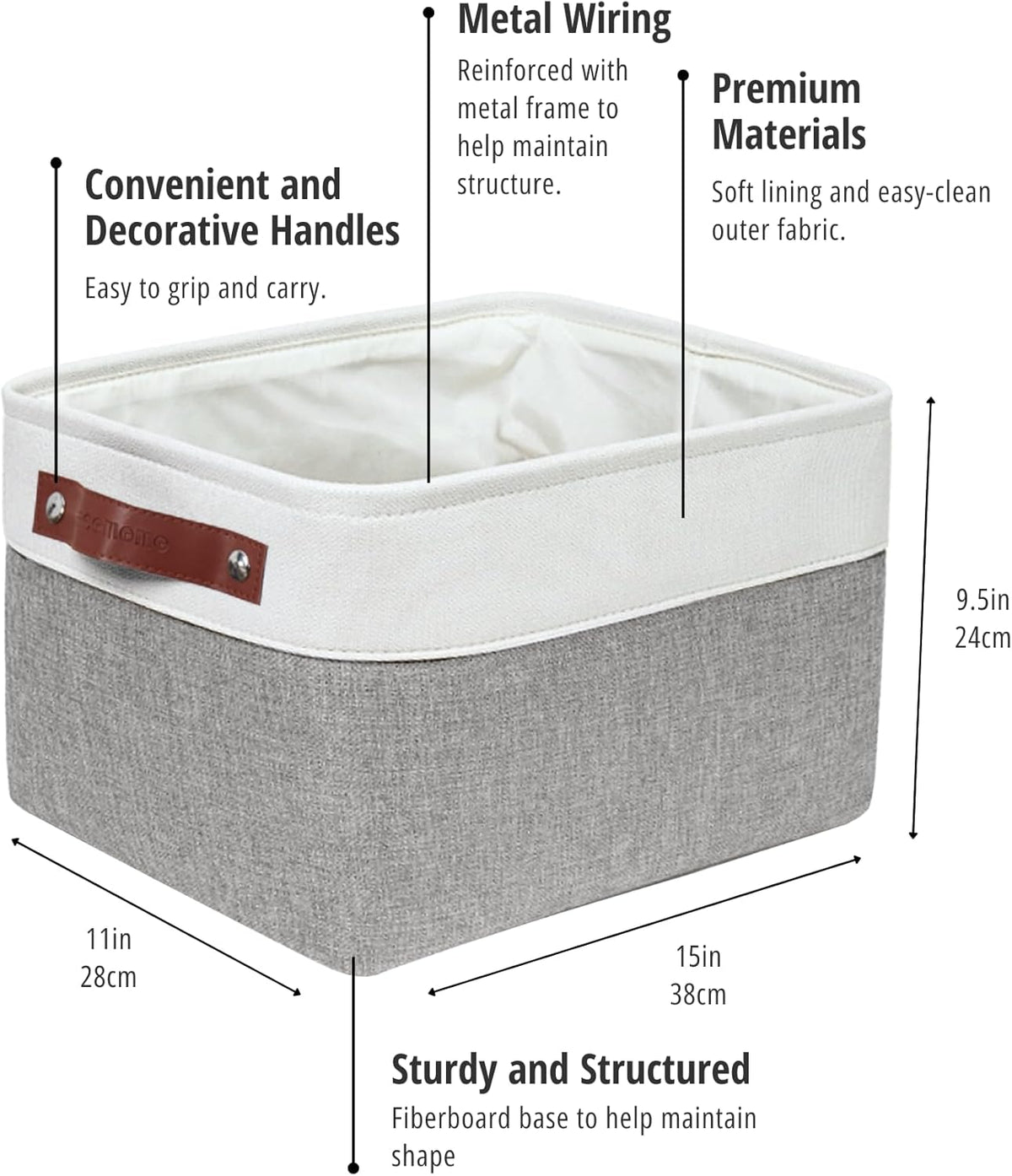 DECOMOMO Storage Bins, Large Fabric Storage Baskets for Shelves, Decorative Linen Closet Organizer, 15 x 11 x 9.5 inches (Beige & White, 3 Pack)