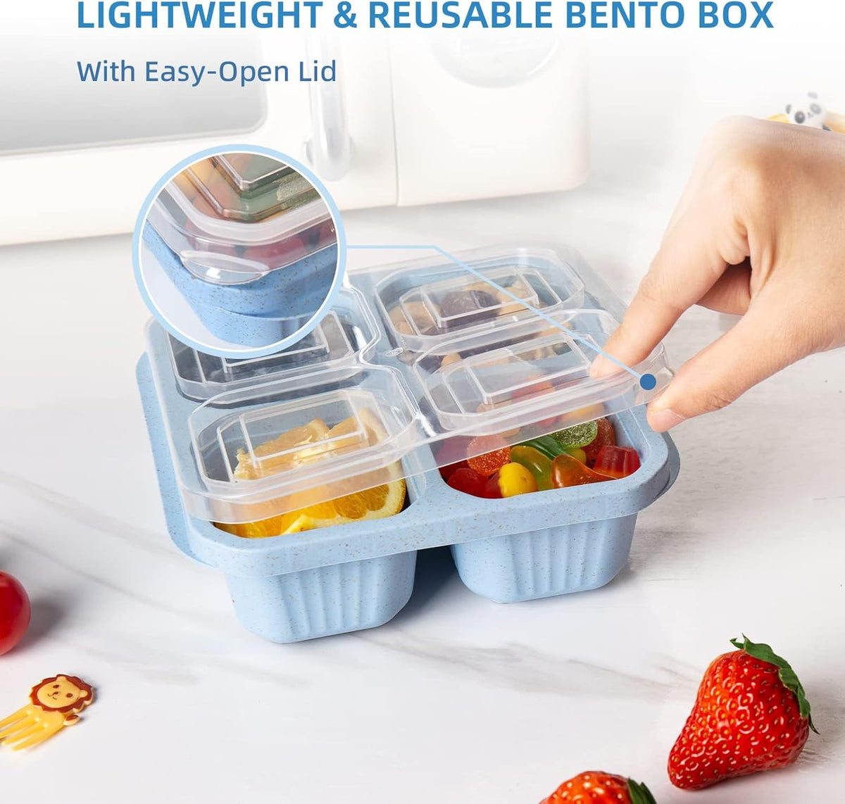 6 Pack Bento Box, 4 Compartment Lunchable Snack Containers with Lids for Meal Prep, School, Travel, Reusable Divided Lunch Food Container for Adults, Kids, Toddlers